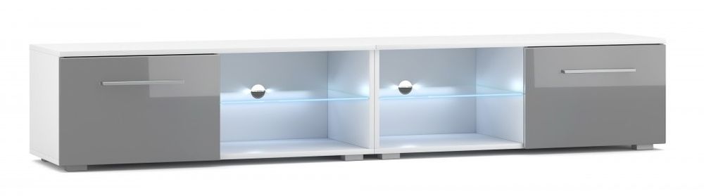 VIVALDI TV stolík Moon Double s LED osvetlením 200 cm biely mat/sivý lesk
